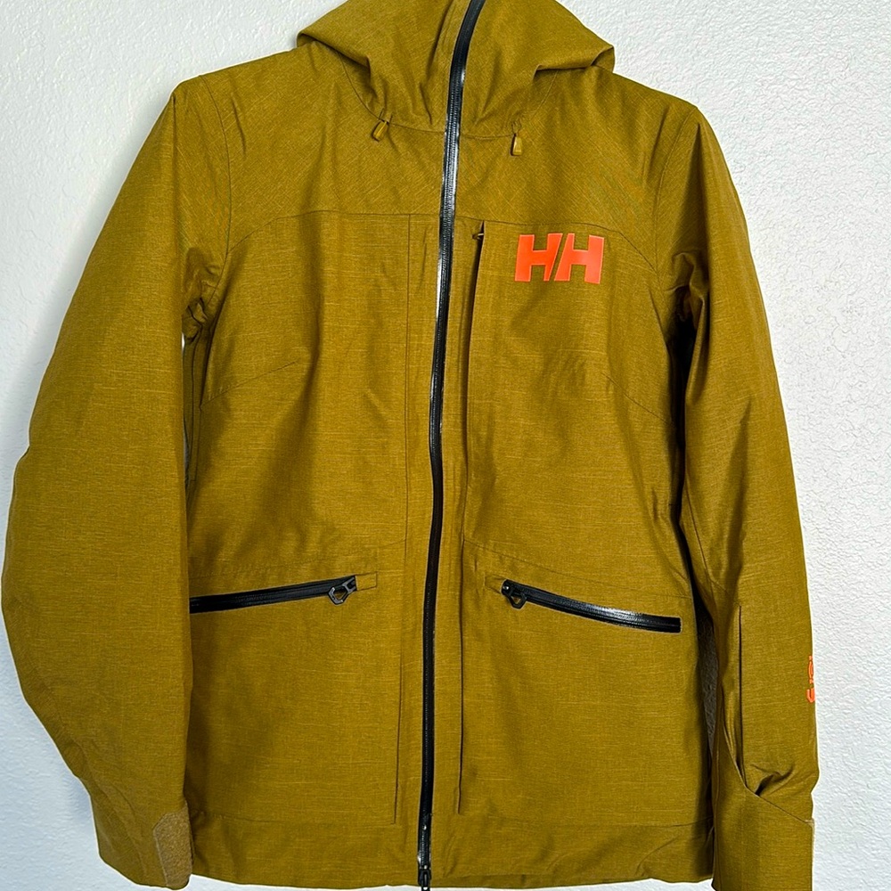 Helly Hansen Olive/Tan/Mustard Ski Jacket with Orange HH Logo